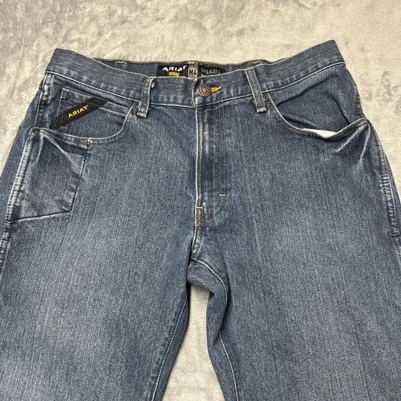 Ariat Jeans Mens 32x32 Blue Denim Rebar M4 Relaxed Boot Cut Denim Western Work - Picture 2 of 8